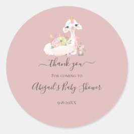 Baby Llama Flowers White Pink Girl Baby shower Ronde Sticker