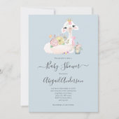 Baby Llama Flowers Wit Blauw Baby shower Kaart (Voorkant)