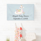 Baby Llama Flowers Wit Blauw Jongen Baby shower Spandoek (Insitu)