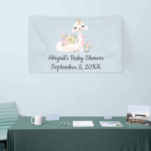 Baby Llama Flowers Wit Blauw Jongen Baby shower Spandoek (Beurs)