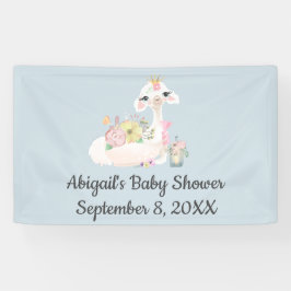 Baby Llama Flowers Wit Blauw Jongen Baby shower Spandoek
