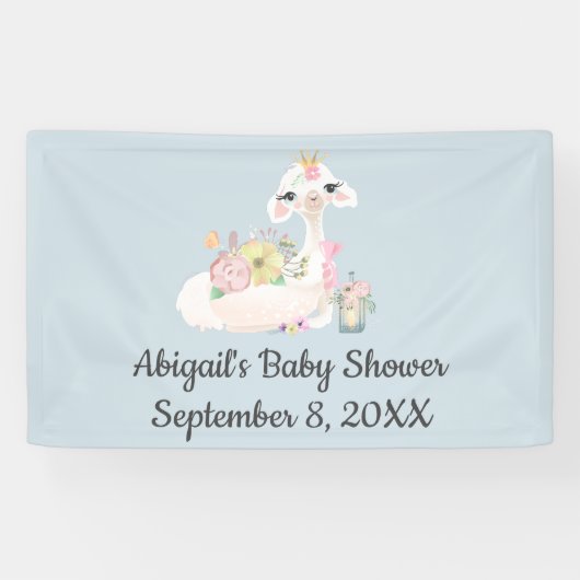 Baby Llama Flowers Wit Blauw Jongen Baby shower Spandoek (Horizontaal)