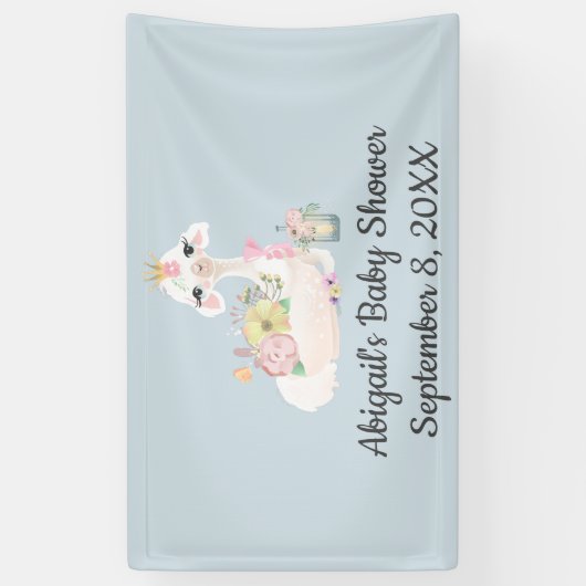 Baby Llama Flowers Wit Blauw Jongen Baby shower Spandoek (Verticaal)