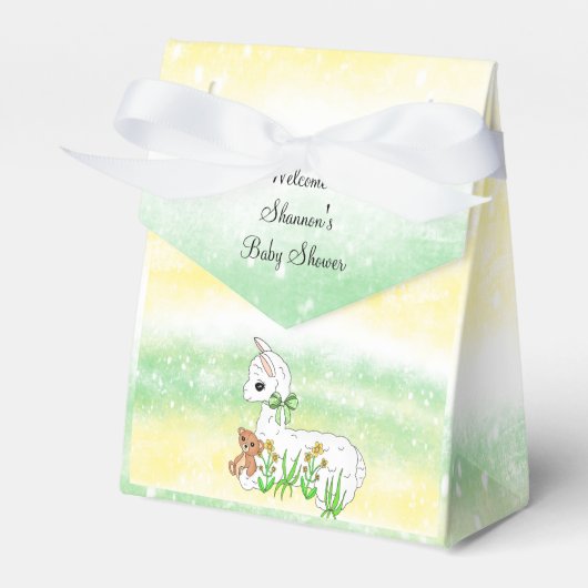 Baby Llama Green en Yellow Baby shower Bedankdoosjes (Voorkant Zijde)