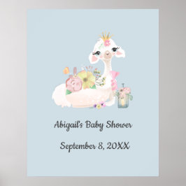 Baby Llama met Flowers White en Blue Baby Boy Poster