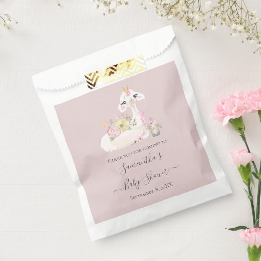 Baby Llama met witte en roze bloemen Schattig Bedankzakje (Gezegeld)