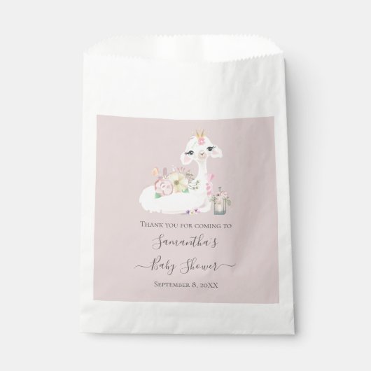 Baby Llama met witte en roze bloemen Schattig Bedankzakje (Voorkant)