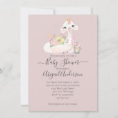 Baby Llama met witte en roze bloemen Schattig Kaart (Voorkant)