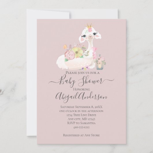 Baby Llama met witte en roze bloemen Schattig Kaart (Voorkant)