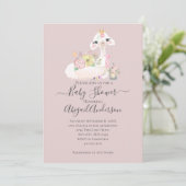 Baby Llama met witte en roze bloemen Schattig Kaart (Staand voorkant)