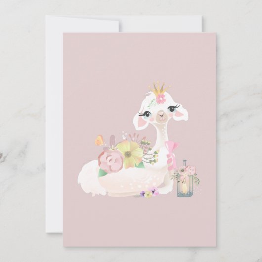 Baby Llama met witte en roze bloemen Schattig Kaart (Achterkant)