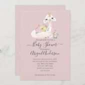 Baby Llama met witte en roze bloemen Schattig Kaart (Voorkant / Achterkant)