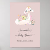 Baby Llama met witte en roze bloemen Schattig Poster (Voorkant)