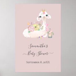 Baby Llama met witte en roze bloemen Schattig Poster