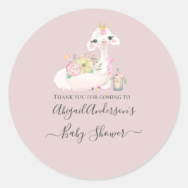 Baby Llama met witte en roze bloemen Schattig Ronde Sticker