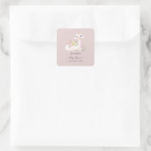 Baby Llama met witte en roze bloemen Schattig Vierkante Sticker (Tas)