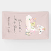 Baby Llama Wit en Roze Bloemen Baby shower Spandoek (Horizontaal)