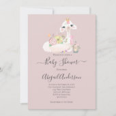 Baby Llama Wit Roze Bloemen Baby shower Kaart (Voorkant)