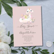 Baby Llama Wit Roze Bloemen Baby shower