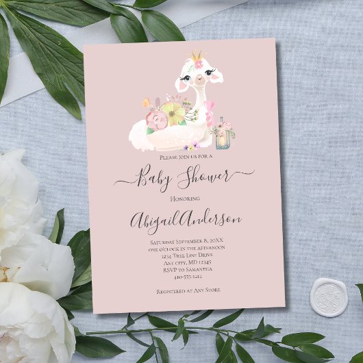 Baby Llama Wit Roze Bloemen Baby shower Kaart