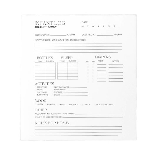 Baby Log, Baby Tracker, Baby Nanny Log Notitieblok (Voorkant)