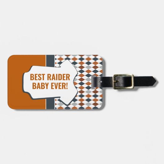 Baby Longhorn Burnt Oranje Argyle Pattern Bag Labe Bagagelabel (Voorkant horizontaal)