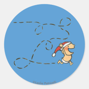 Baby loopt op kerstochtend ronde sticker