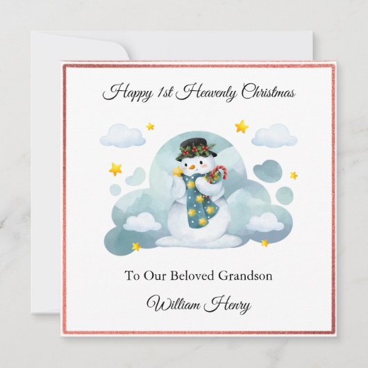 Baby Loss Boy Cloud Snowman Christmas Card  Feestdagenkaart (Voorkant)