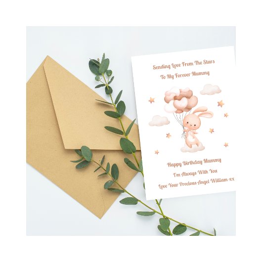 Baby Loss Boy Mummy Birthday Balloon Rabbit Card Kaart