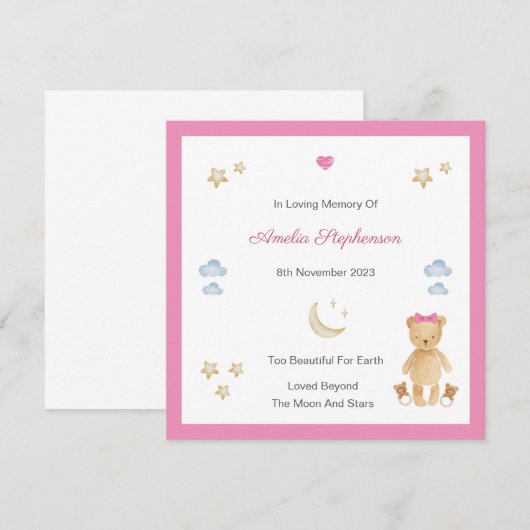 Baby Loss Girl Moon sterren Teddy Memorial Flat Ka (Voorkant / Achterkant)