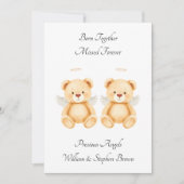 Baby Loss Twins Born Together Teddy Bear Card (Voorkant)