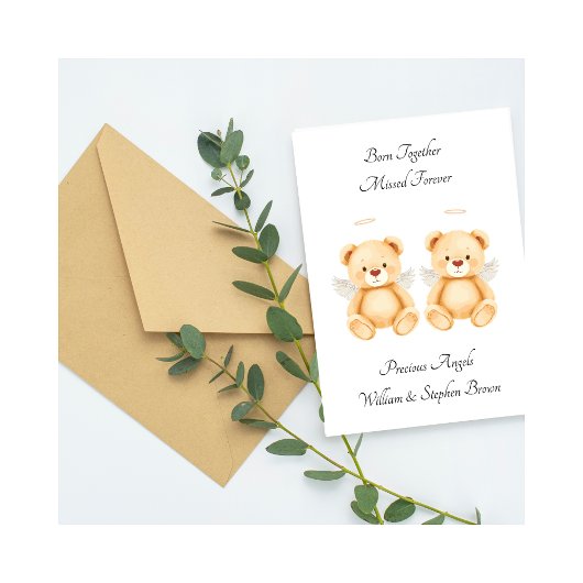 Baby Loss Twins Born Together Teddy Bear Card