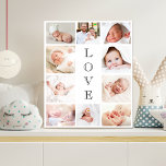 Baby Love 10 Photo Collage Imitatie Canvas Print<br><div class="desc">Een foto collage faux canvas print om je pasgeboren baby te vieren. Personaliseer met 10 familiefoto's. "LOVE" staat in elegante tekst onderaan het midden. Ideaal geschenk voor nieuwe ouders,  grootouders en tantes en ooms.</div>