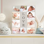 Baby Love 10 Photo Collage Taupe Imitatie Canvas Print<br><div class="desc">Een foto-collage faux canvas om je pasgeboren baby te vieren. Personaliseer met 10 familiefoto's. "LOVE" staat in elegante tekst onderaan het midden.</div>