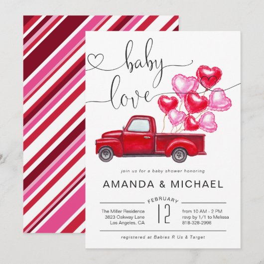 Baby Love | Baby shower Rode vrachtwagen — Heart B Kaart (Voorkant / Achterkant)