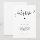 Baby Love Black/White Calligraphy Baby shower Kaart (Voorkant / Achterkant)
