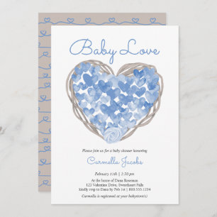 Baby Love Blue harten Rustic Boy Baby shower Kaart