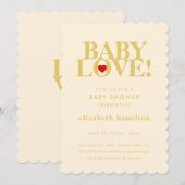 BABY LOVE! Bold Cream Gold Baby Shower Invitation Kaart (Voorkant / Achterkant)