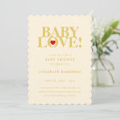 BABY LOVE! Bold Cream Gold Baby Shower Invitation Kaart (Staand voorkant)