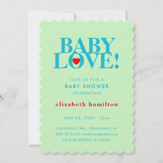 BABY LOVE! Bold Green Blue Baby Shower Invitation Kaart