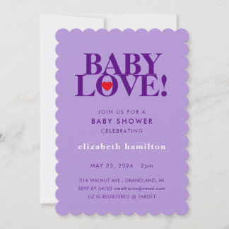 BABY LOVE! Bold Purple Baby Shower Invitation Kaart