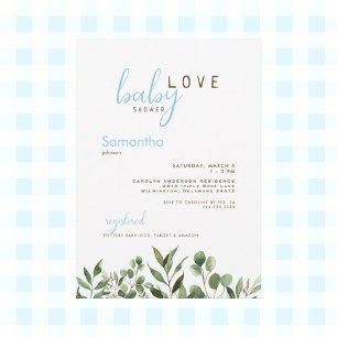 Baby Love Botanical Icy Blue Baby Shower Kaart