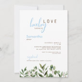 Baby Love Botanical Icy Blue Baby Shower Kaart (Voorkant)