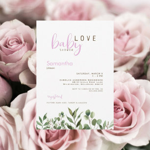 Baby Love Botanical Pink Baby Girl Shower Kaart
