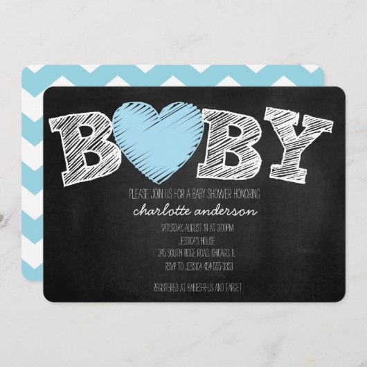 Baby Love Chalkboard Boy Chevron Shower Invitation Kaart (Voorkant / Achterkant)