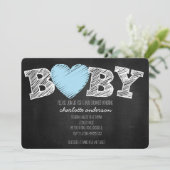Baby Love Chalkboard Boy Chevron Shower Invitation Kaart (Staand voorkant)