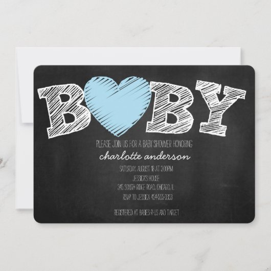Baby Love Chalkboard Boy Chevron Shower Invitation Kaart (Voorkant)