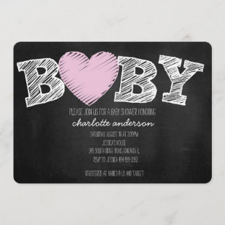 Baby Love Chalkboard Girl Chevron Shower Invite Kaart