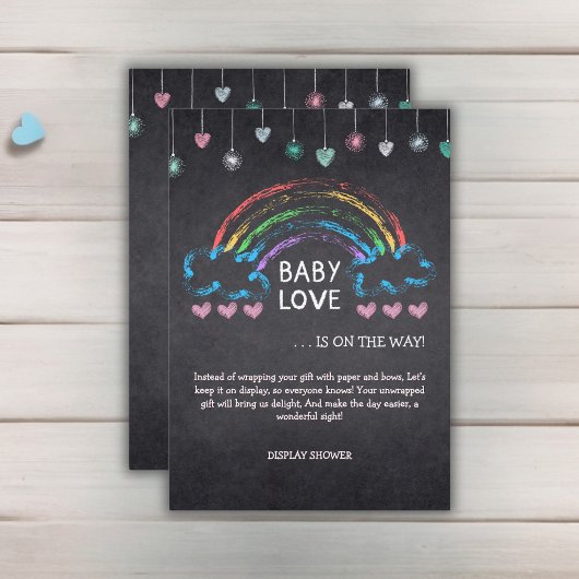 Baby Love Chalkboard Hearts & Rainbow Baby shower Informatiekaartje