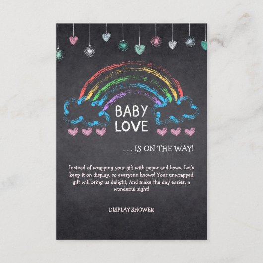 Baby Love Chalkboard Hearts & Rainbow Baby shower Informatiekaartje (Voorkant)